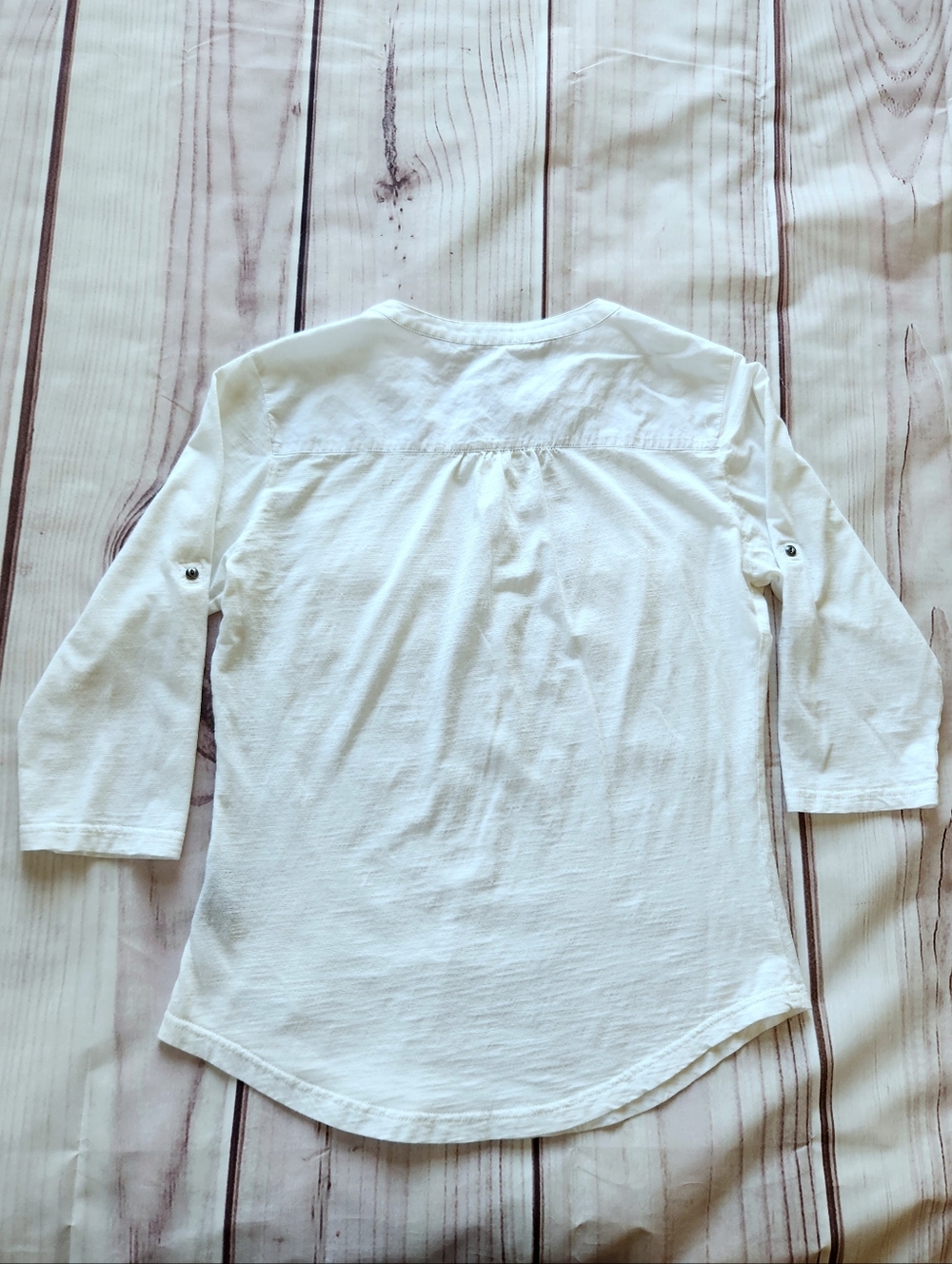 Kuhl "Khloe" Organic Cotton Henley Shirt 3/4 Sleeve White | Women's Size M - Picture 7 of 9